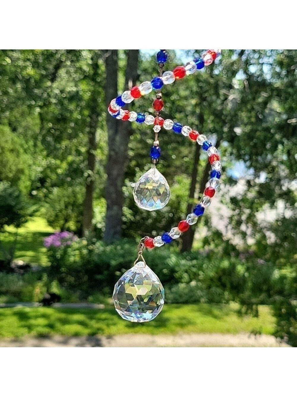 Handmade  Double Cut Crystal Prism Beaded Spiral Suncatcher